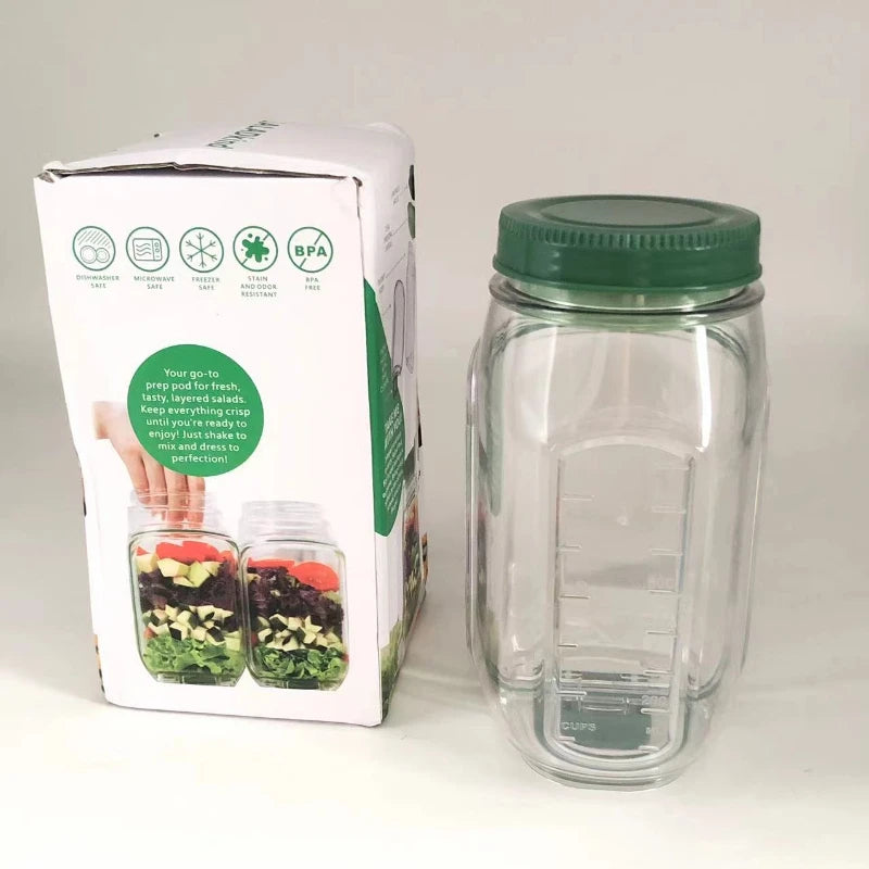 Portable Plastic Salad Pod All-In-One Container with Leak Proof Oats Container Reusable Keep It Fresh Fresh Salad Bowl Meal Prep